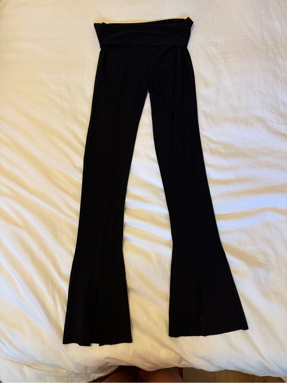 Norma Kamali Black Fold-Over Flare Pants